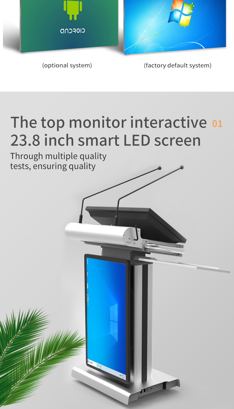 Portable Auditorium Smart Podium With 32" Front Screen / Height Adjustable Digital Lectern