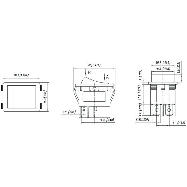 Good Quality White Light ON-OFF Rocker Switch for PLC Control Panel, 32*25mm, VDE, TUV, UL