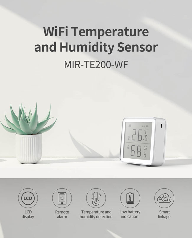 802.11 WiFi Temperature Humidity Sensor 70m Communication Range Low Power Indication