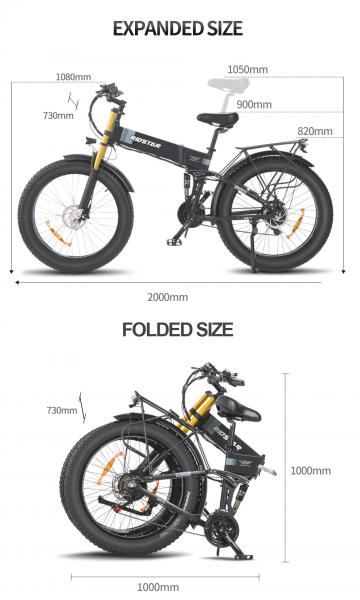 Fashion Mid Motor 1000 Watt Folding Fat Tire Electric Bike 21 Speed Gears