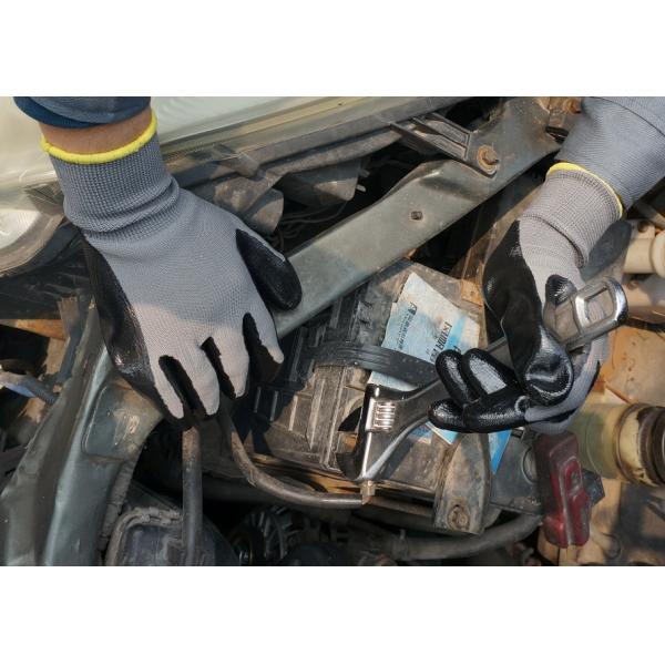 Laboratory White Polyester Grey Nitrile Dipped Liquids Resistant Work Gloves