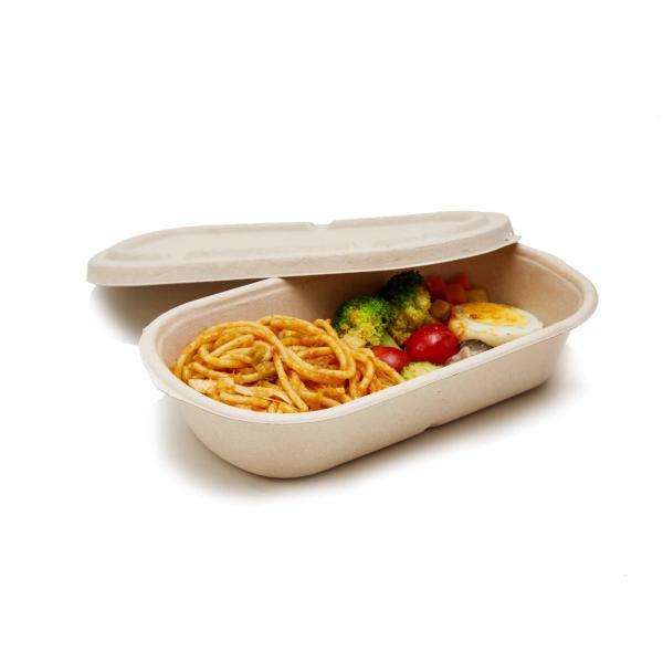 Two Compartment Biodegradable Container 25OZ Sugarcane Bagasse Clamshell Take Out Box