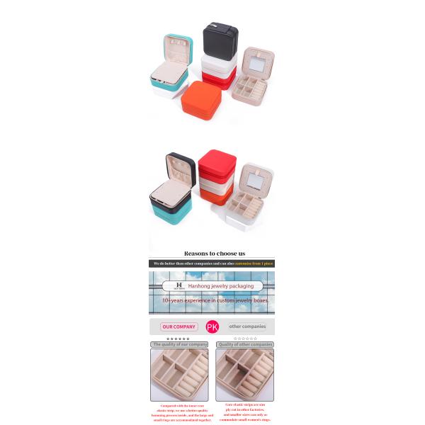Custom Logo Travel Portable Square Storage Jewelry Box with Mirror in PU Leather