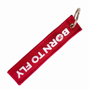 Statement Keychain Accessory - Red/White Embroidery Design, Durable Metal Ring & Colorfast Threads