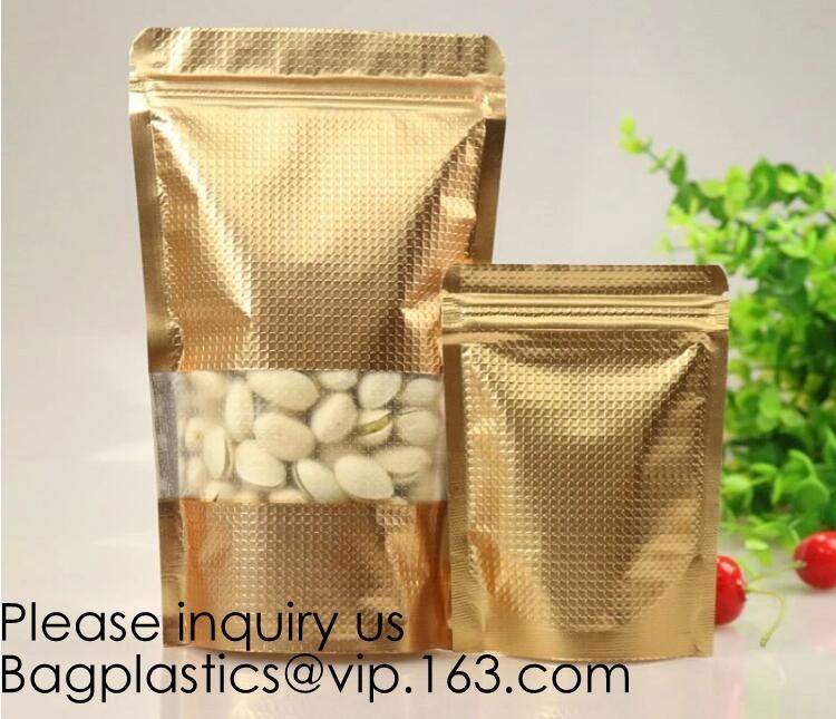 Kraft Bags With Window, Resealable Large Kraft Zip lockk Food Storage Bags,Storing Food,Nuts,Seeds,Beans,Tea Leaves, Coffe