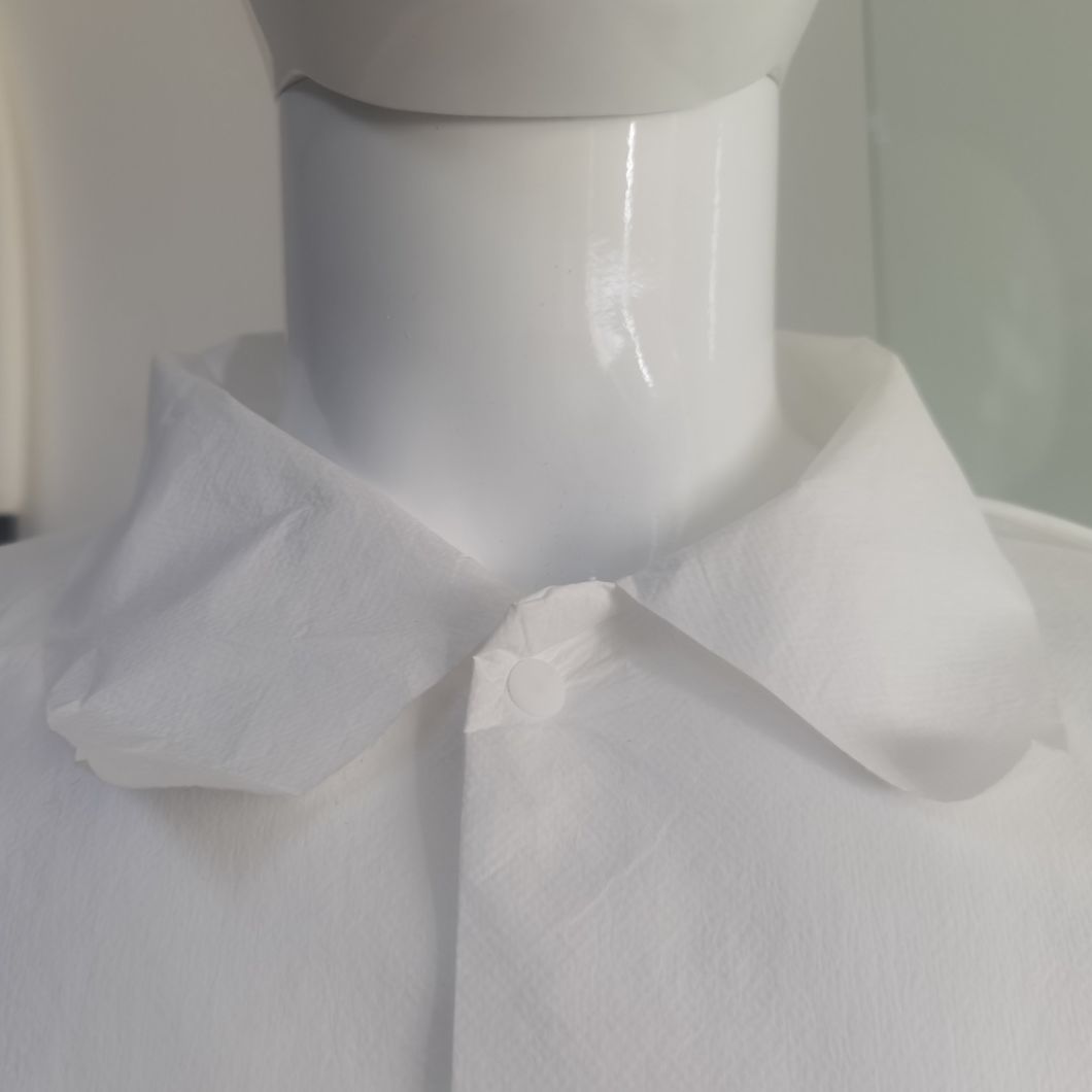 Manufacturer Disposable Microporous/PP/SMS Lab Coat with Double Collar