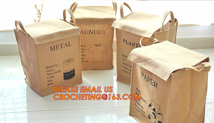 Fabric 3 sets Jute home organization storage basket/boxes stackable for household with cotton handle bagease package