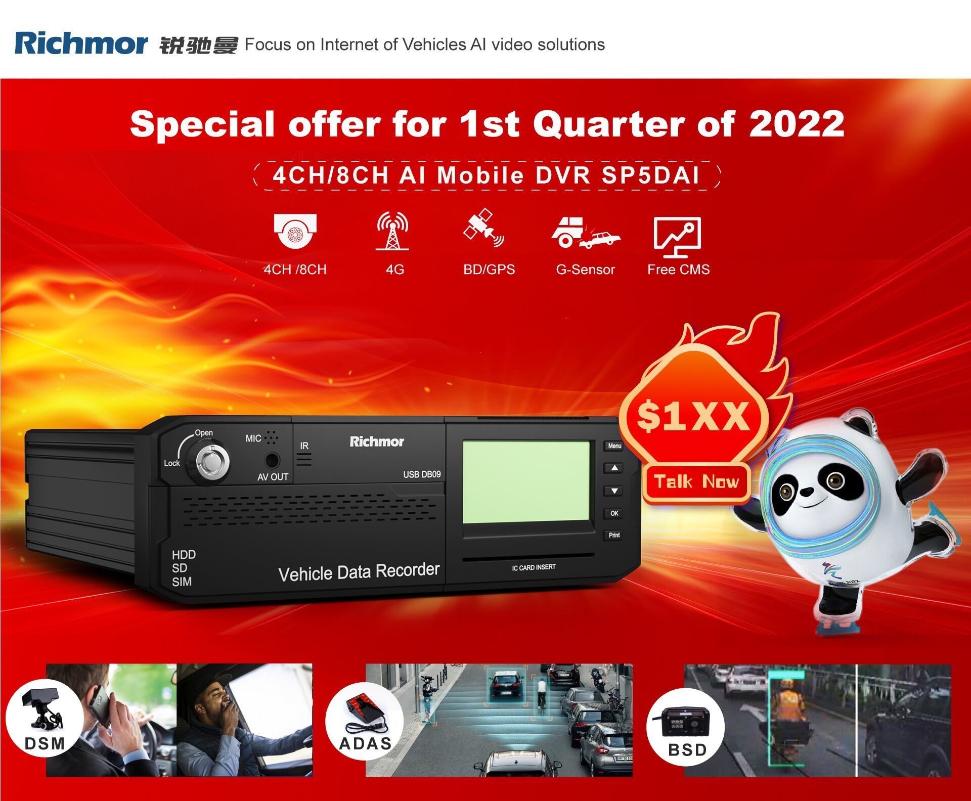 ABG Car Fitment 360 Panoramic View 8CH AHD AI MDVR System With Wifi GPS 4G And G Sensor