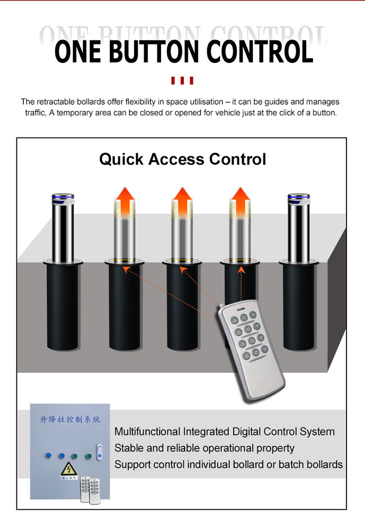 Automatic Electric Bollards Weatherproof Retractable Security Bollard with Remote Control Function