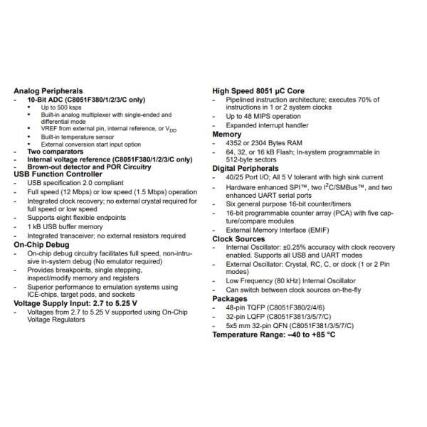 C8051F380-GQR Semiconductors Integrated Circuits8bit Microcontrollers MCU USB Flash 64k ADC TQFP48