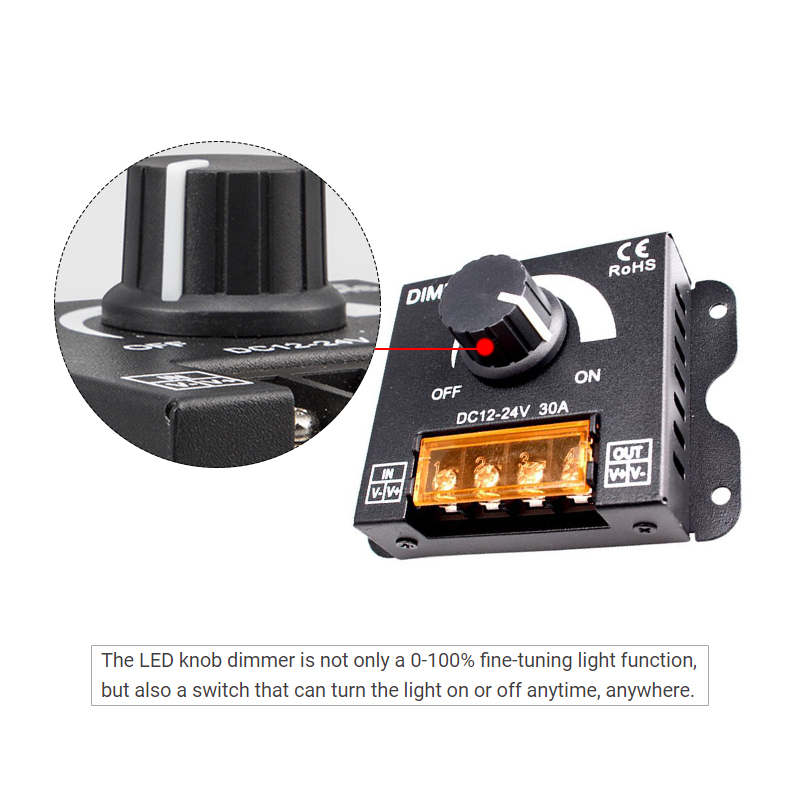 30A 12V LED Dimmer Switch Stepless Brightness Adjustment For LED Single Color
