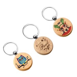 Personalized Wooden Keychains With Name Customized Round Sublimation Keyring