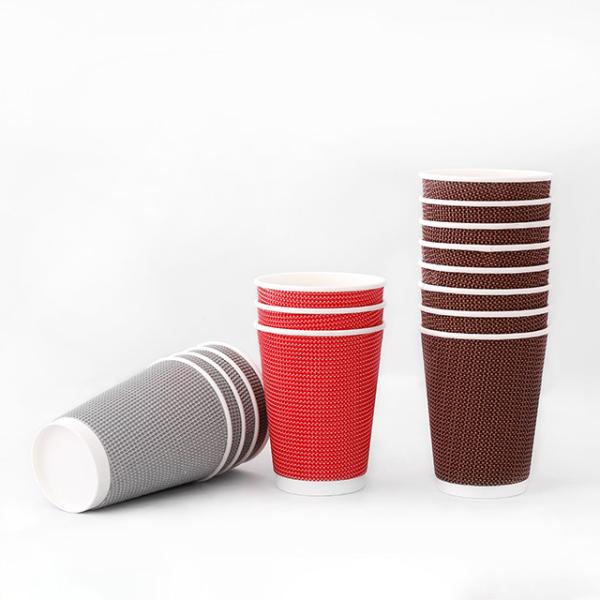 Quality Disposable 16oz Ripple Cups PLA Coated 540ml Kraft Paper Cups for sale