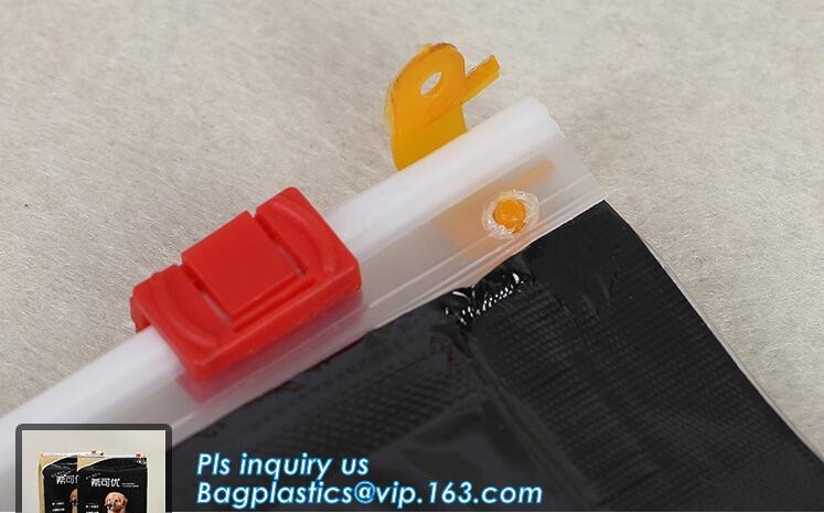 quad seal bottom and bottom load metallized film slider zipper packaging bag, Metal Zipper Printing PVC Slider Bags