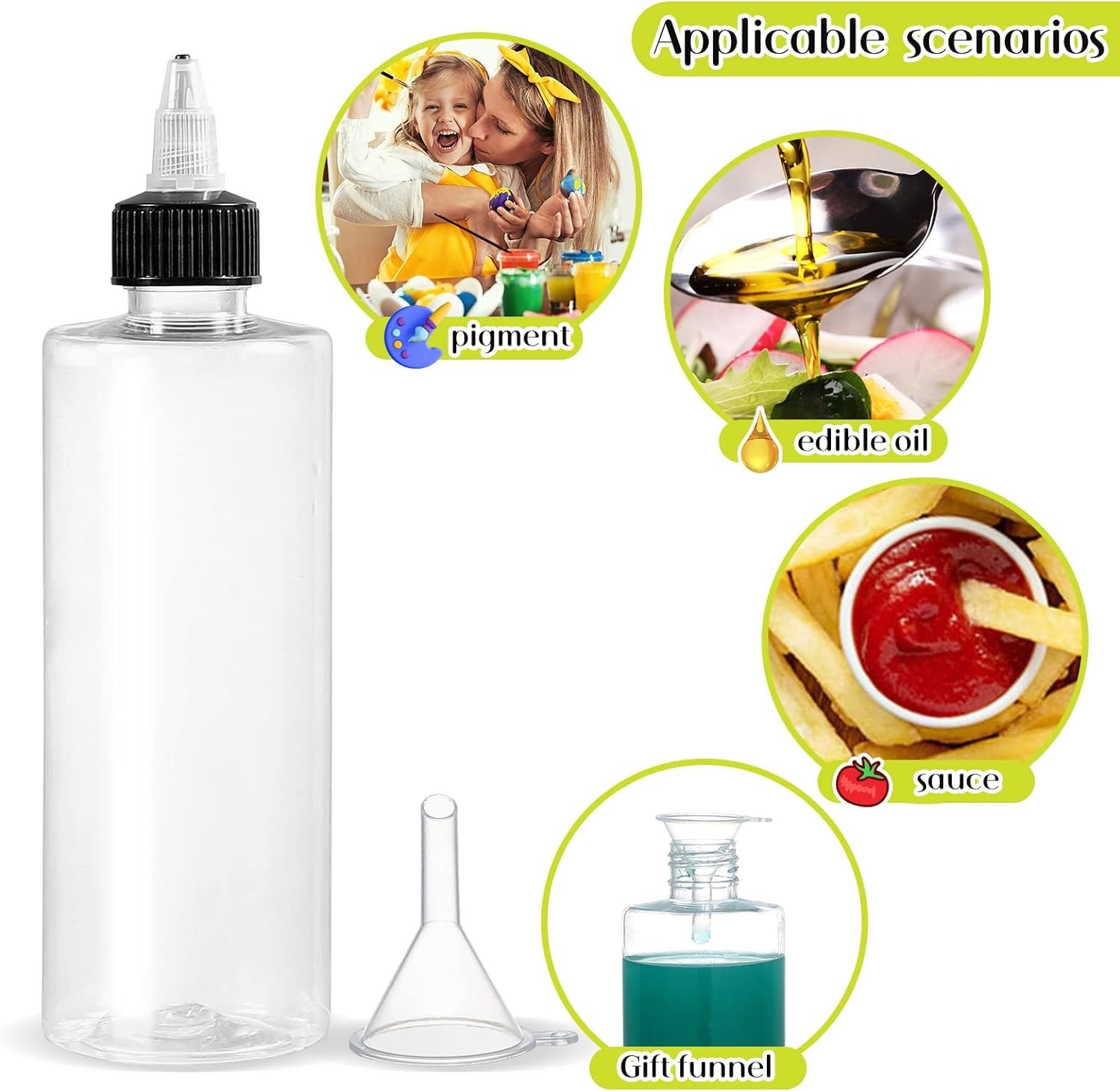 8oz Plastic Squeezing Bottles, Clear Oil Dispenser Dropper Bottle Applicator With Twist Top Cap
