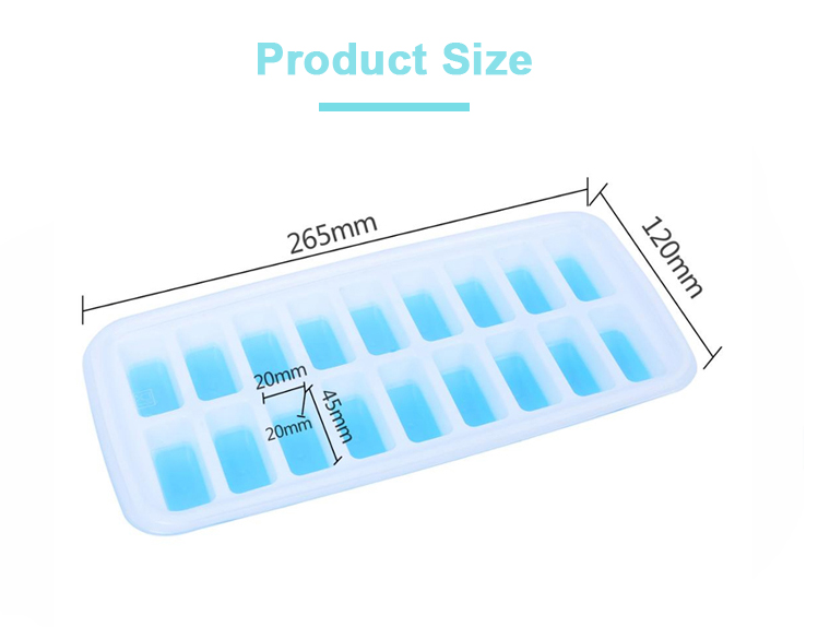 18 Cavity Eco-Friendly Silicone Ice Cube Tray Mold with Removable Lid Durable Material