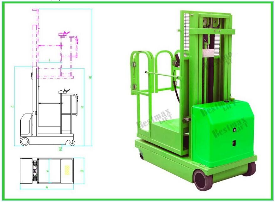 4.5m Self Propelled Electric Order Picker Stacker For Materials Picking And Handling