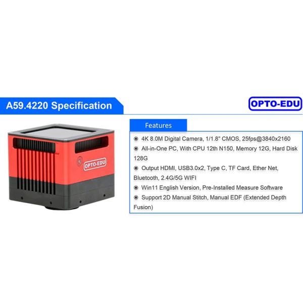 OPTO-EDU A59.4220 With Windows PC Digital Camera for Microscope 8.0M Manual Stitching EDF