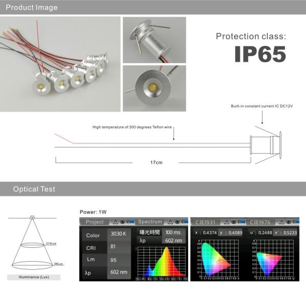 DC12V Waterproof IP65 recessed Mini LED light 1W Spotlight Ceilling light