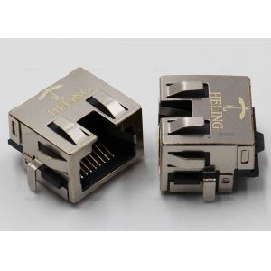 Offset / PIP PCB RJ45 Jack 90 Degree , PCB Modular Jack With EMI Gasket
