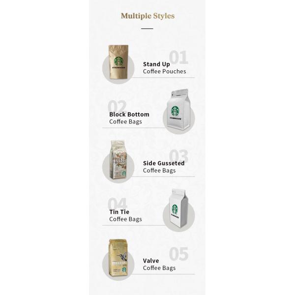 100g 5lb Aluminium Foil Coffee Stand Up Pouches , Custom Coffee Bean Bags With Valve