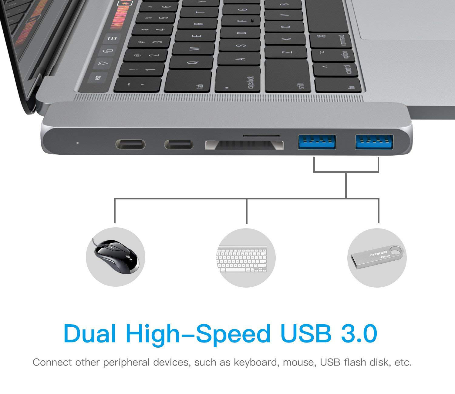 USB C Hub Type C Adapter, Compatible with MacBook Pro 2016/2017/2018 13"15" 40Gbs Thunderbolt 3,Type C Data Port,4K