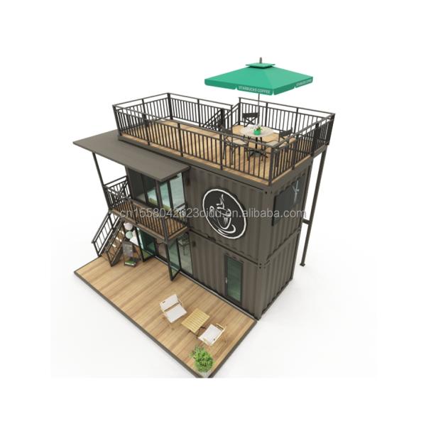 Modern Design Style Double-Storey Steel Sandwich Panel Outdoor Container Bar Coffee Shop for Food Beverage Business