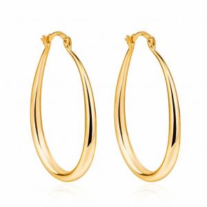 China Platinum Plated Smooth Circle 14k Gold Hoops 30×21mm For Women Lady wholesale