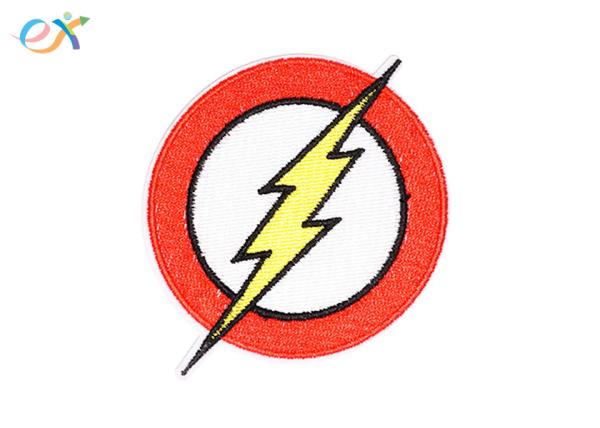 Quality Lightning Logo Custom Embroidered Patches , Twill Background Embroidered Fabric Patches for sale
