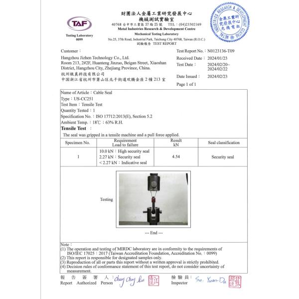 US-CC251 Aluminium Cable Security Seals Pull Tight Locking Mechanism For Containers
