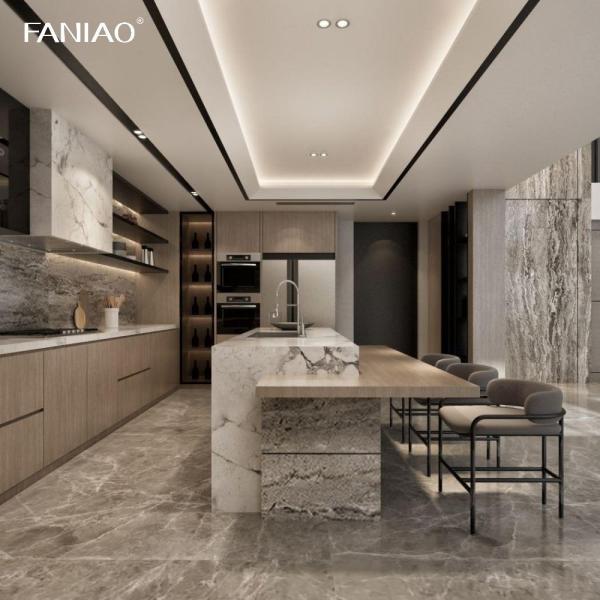 Villa Project Full Customized L Shape E1 Standard Formaldehyde-free Lacquer Painting Kitchen Cabinets