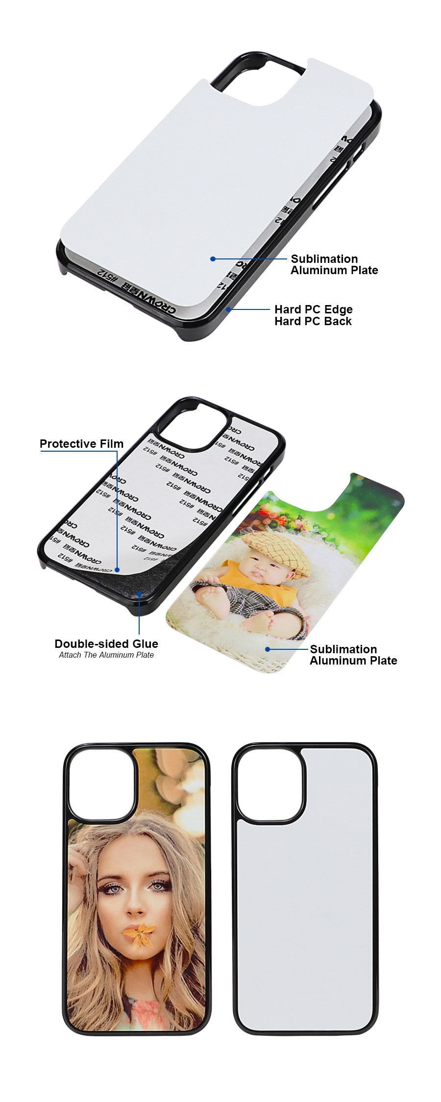 DIY Printing Sublimation Phone Covers Shockproof For IPhone 16 15 Pro Max