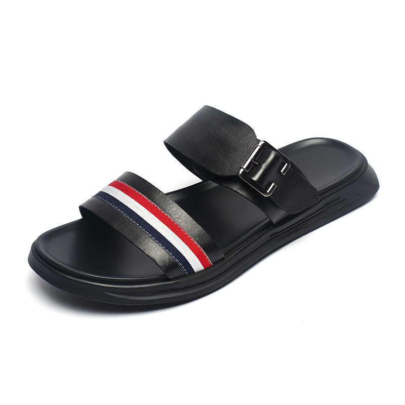 China Anti Skid Top Rounded Rubber Outsole Mens Leather Sandals wholesale