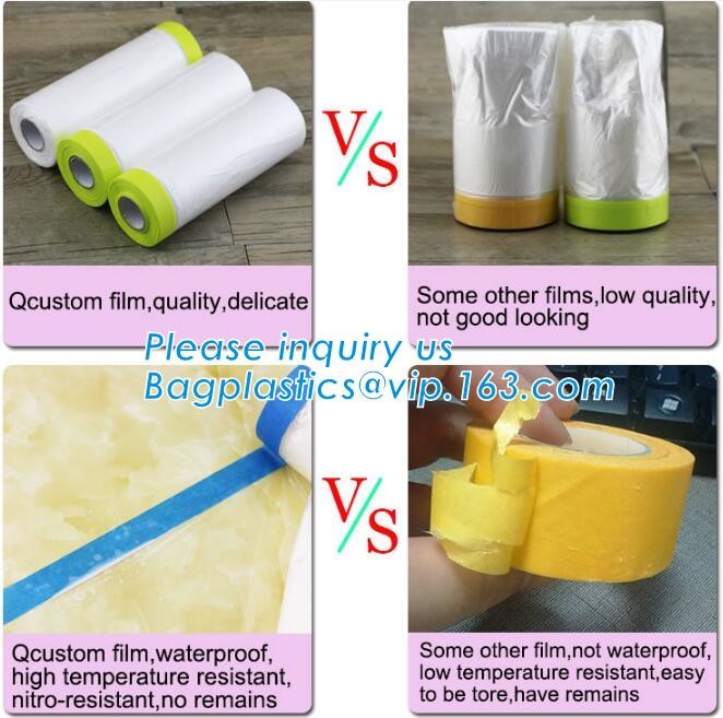 Disposable car protection pre-taped paint plastic masking film, PE material soft hardness protective plastic masking fi