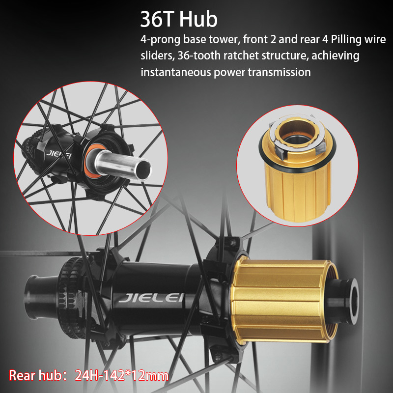 JIELEI High Quality 700c Carbon Fibre Bicycle Wheelset 46mm 24 Holes Four Claw Clincher Disc Brake Tubeless Road Bike Wheels