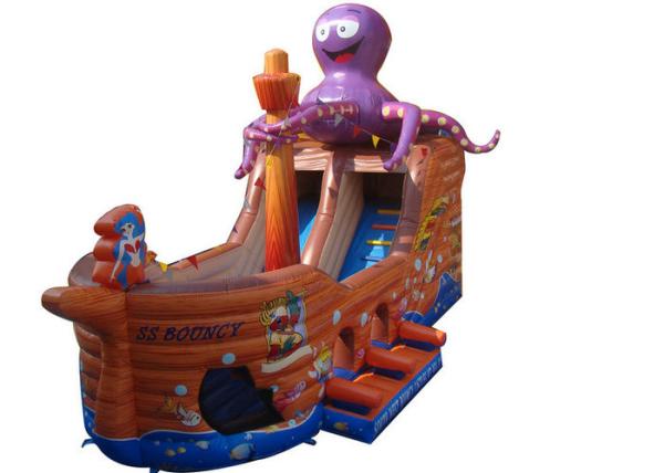 Quality Brown Octopus Inflatable Assault Course Ship , Blow Up Obstacle Course With Slide for sale