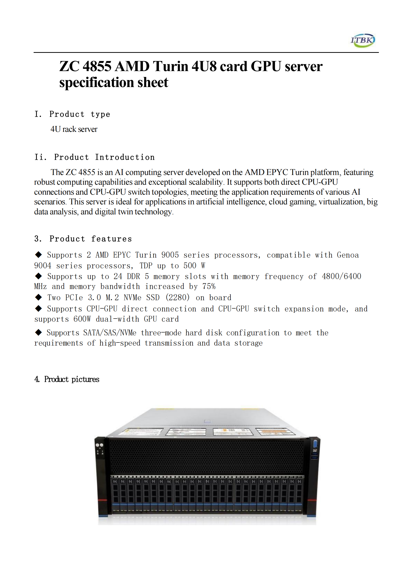 OME ZC 4855 4U Rack Server with 24 DDR5 Slots and Dual AMD EPYC Turin 9005