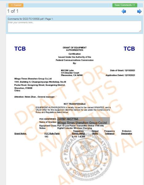Quality The cost and testing cycle of FCC ID authentication for wireless charging ROHS Certification REACH for sale