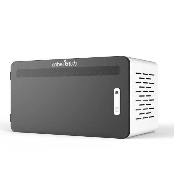 Side view of charging cabinet showing USB ports