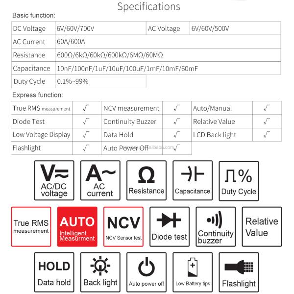 600A Current Measurement Trms Auto-range Voltage Ammeter Hz Ohm Ncv Tester Multimeter Ampere Meter Clamp Meter 21E