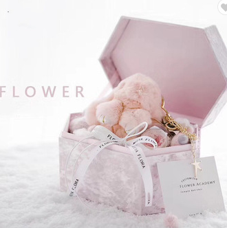 UV Coating Printing Large Flower Box Pink Pentagon Cardboard Rose Gift Box