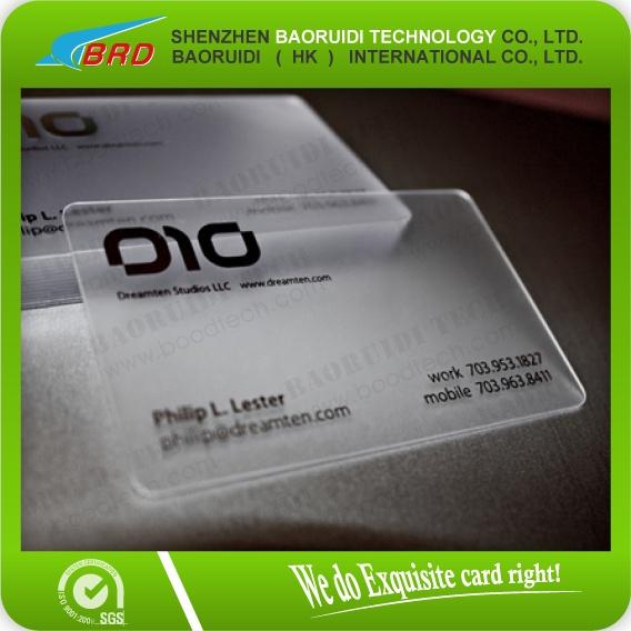 Quality special design transparent&amp; Fluorescent color plastic business card for sale