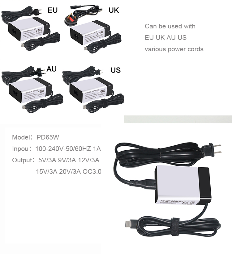 Universal Iec C6 Input Type C Laptop Charger With 45W Output And Quick Charge 3.0
