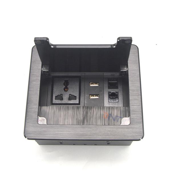 Brushed Aluminum Multimedia Office Hidden Desktop Power Socket Box