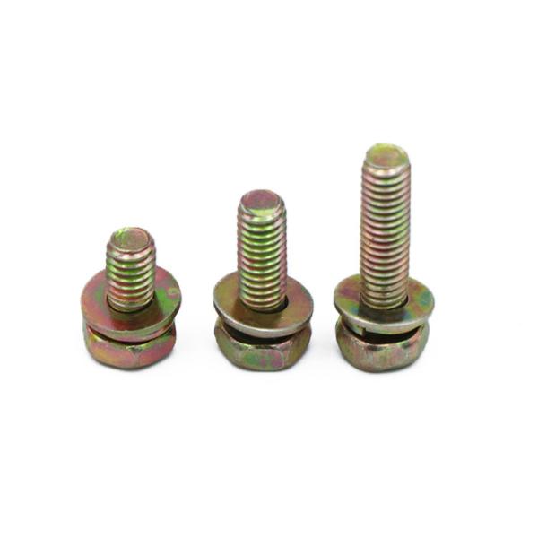 Yellow Chromated Steel Phillips Drive Hex Head Screws With Spring And Plain Washer Assemblies Screws