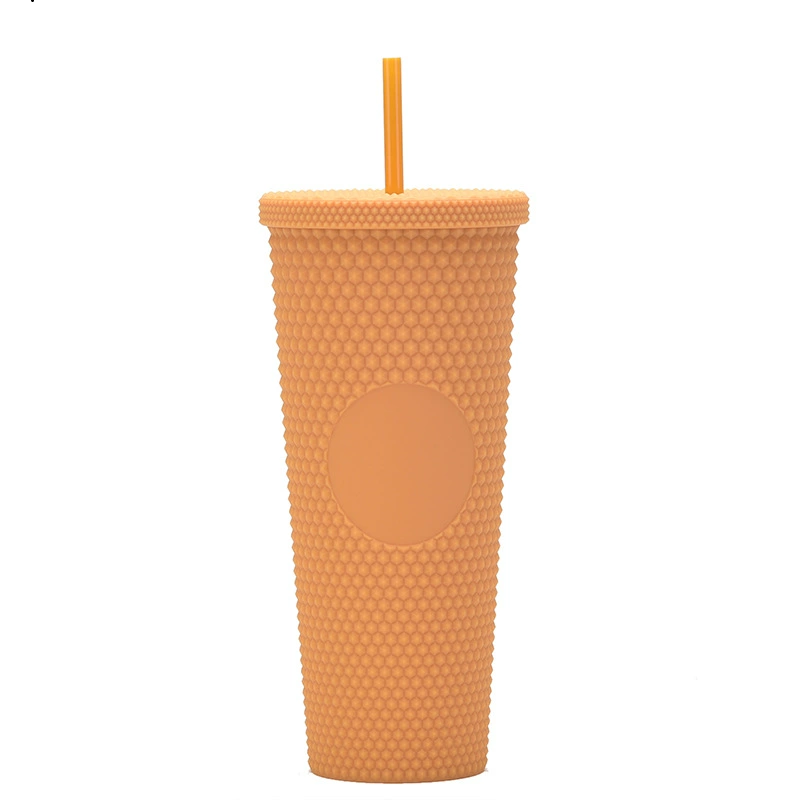 710ml Large Capacity Double-layer Plastic Straw Cup Factory Direct Supply Creative Portable Durian Prickly Diamond Style