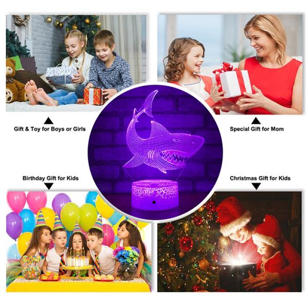 Multiscene RGB 3D Illusion LED Lamp , Remote Control Shark 3D Night Light