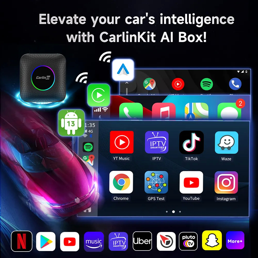 CPC200 Tbox Ambient Wireless Adapeter Carplay & Android Box Usb 4G 64Gb Up To 512Gb Android 13 SM6225 Ai Tv Box Dongle Youtube Netflix