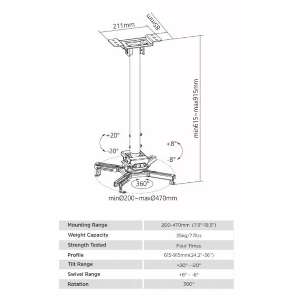 Heavy Duty Rotate Projector Ceiling Mount For Pitched Flat Ceiling