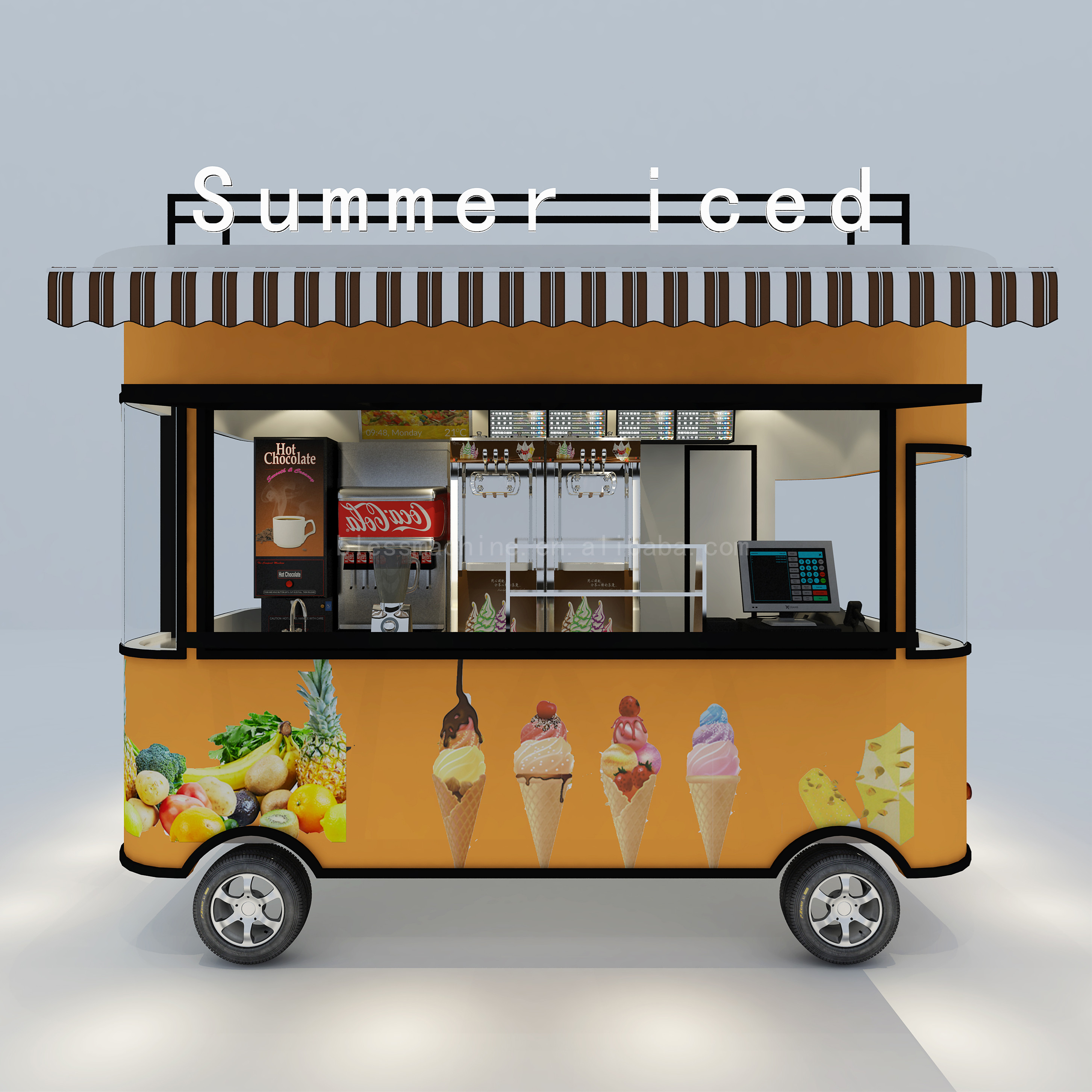 Stainless Steel Fast Food Snack Beverage Beer Drink Ice Cream Coffee Milk Tea Trailer Bar Cart